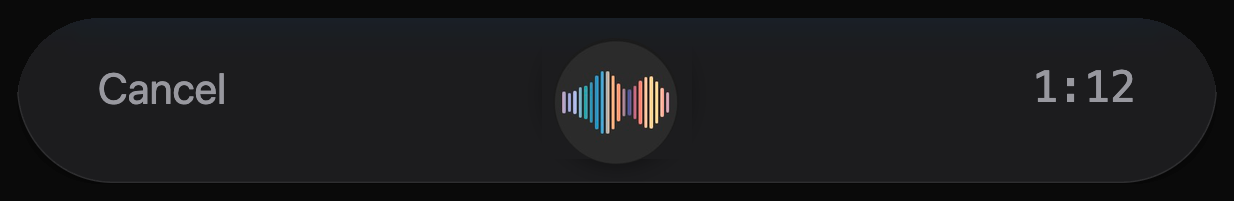 Riffie's recording dock, still listening at 1 minute 12 seconds